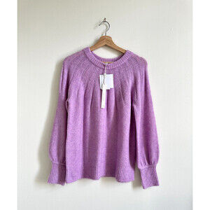 Caslon Women's Pink Tulle Rib Yoke Pullover Crewneck Sweater size M $109